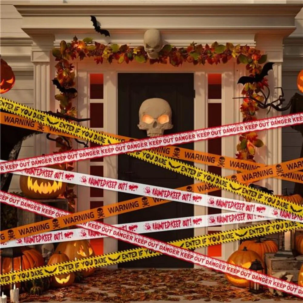 4Pcs Halloween Decorations Caution Fright Tape Bundle, Scary Caution Roll